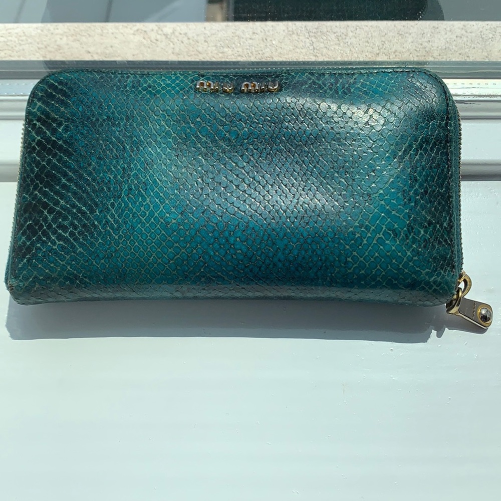 Miu Miu turquoise snakeskin wallet